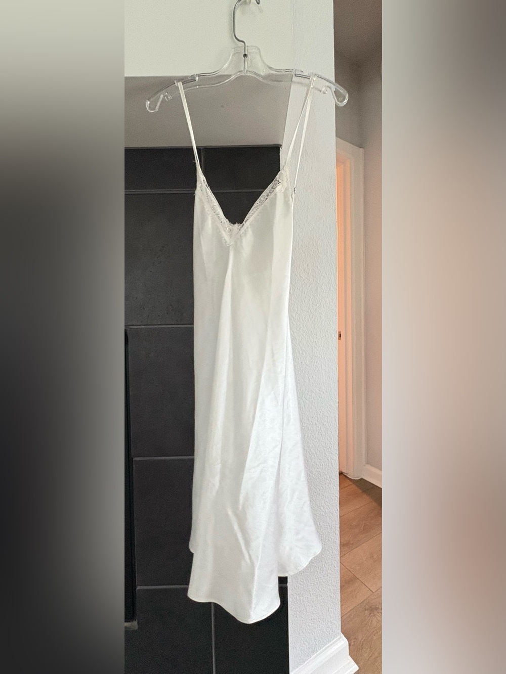 Women's White Satin Slip Dress with Delicate Lace Trim  / Bridal Slip Dress